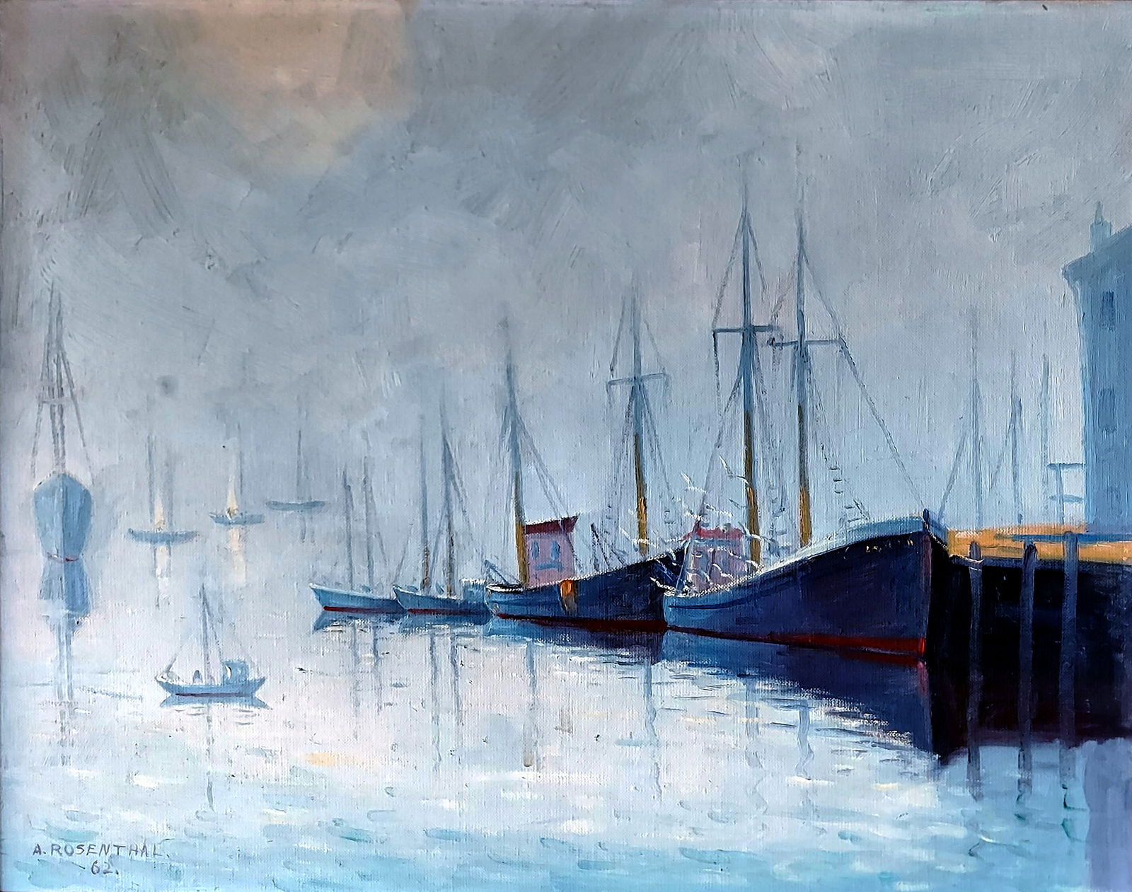 Abraham Rosenthal: Gloucester Harbor Morning, 1962 Oil on Board (1 of 3)
