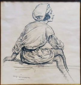 Francis Luis Mora: Sitting Female, 1922 Charcoal Study