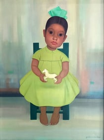 Gustavo Montoya: Niña Con Caballito 1968 Oil on Canvas