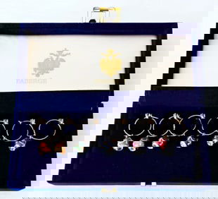 Vintage Faberge Gold Plated Color Enamel Egg Wine Charms Set