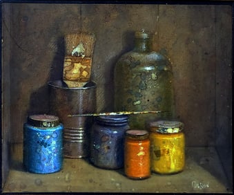 Kirill Doron: Still Life with Paints, 1990s Pastel on Board