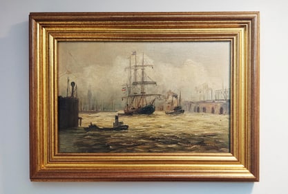 Hans Tiel: Dutch Schooner in Tow in the Harbor, Late 19th Century