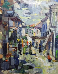 Jona Mach: Mea She'arim, Jerusalem 1957 Oil on Board