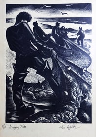 Clare Leighton: Dragging Nets 1952 Wood Engraving Edition 55/150