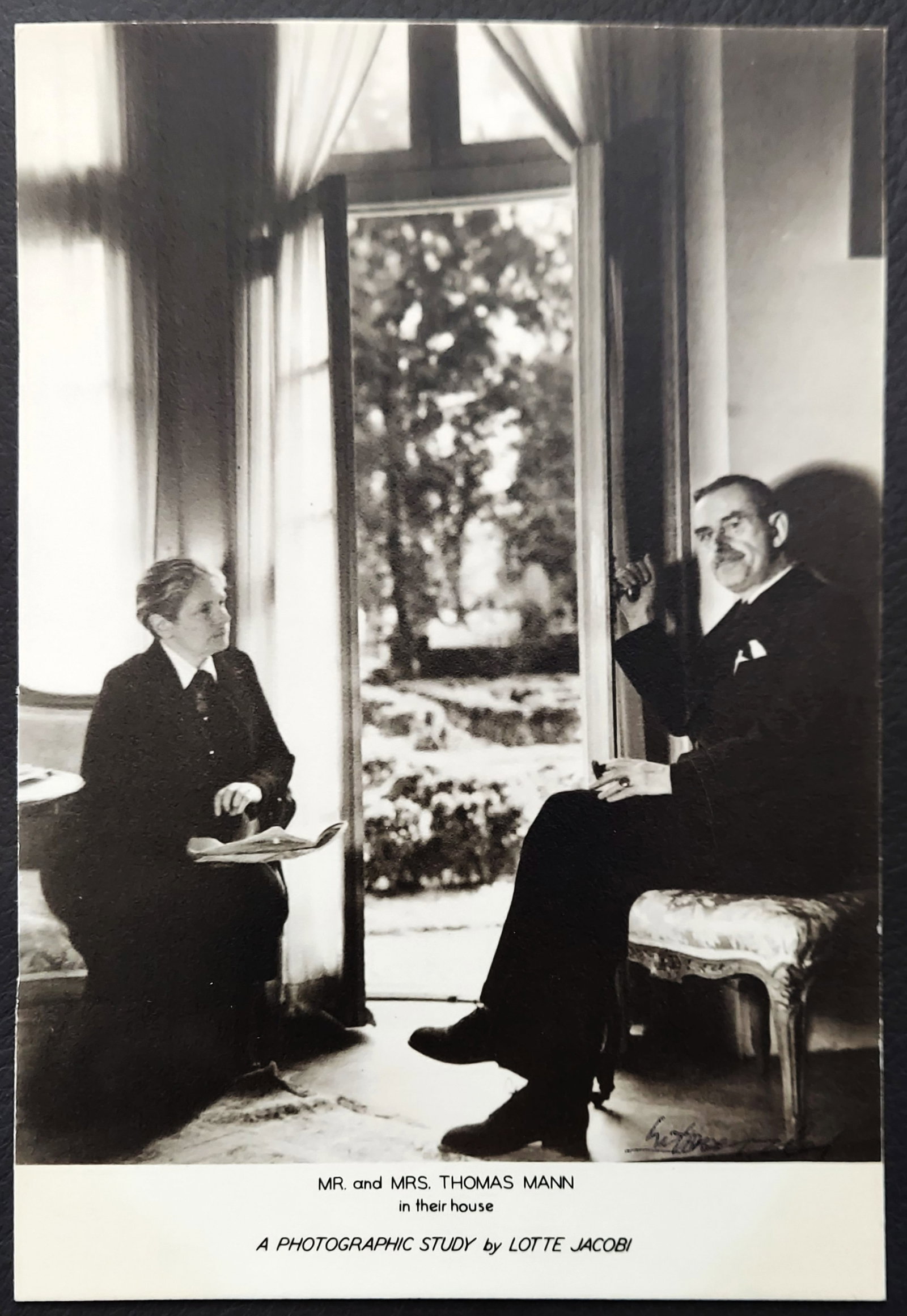 Lotte Jacobi: Mr & Mrs Thomas Mann in Their House c.1939: Lotte Jacobi (1896-1990): Mr & Mrs Thomas Mann in Their House Signed on lower right corner of print recto, penciled name on print verso. Vintage gelatin silver print 5.75 x 4.5, 11 x 9 inches. The pho