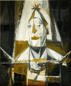 Douglas Abercrombie: Portrait of Clown (Yellow) 1957 Oil on Board