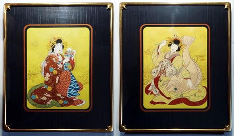 Paul Jacoulet, Pair: Ebisu et Daikoku Dieux 1952 Woodblock Prints