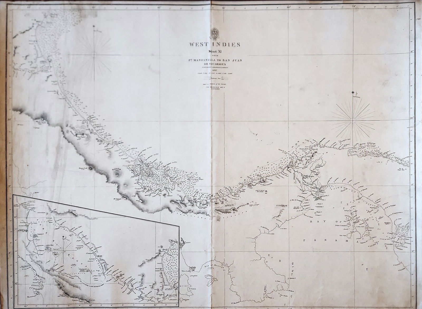 West Indies, Pt Manzanilla to San Juan 1844 British Admiralty Map (1 of 3)