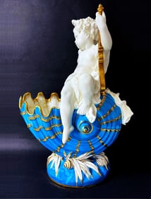 Minton Majolica Compote of a Boy on a Shell, England, 1875