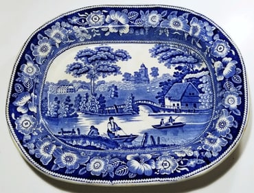 Staffordshire Wild Rose Blue & White Platter c.1840 Fell & Co.