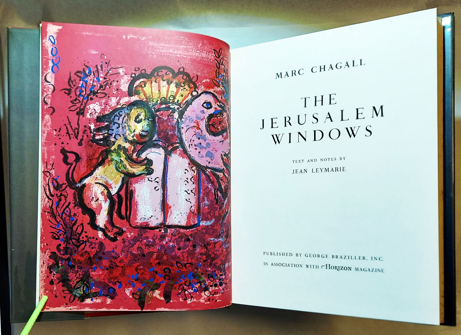 Marc Chagall: Two Original Lithographs 1962 Jerusalem Windows Art Book: Marc Chagall: The Jerusalem Windows, 1962 Art Book with Two Original Lithographs created by Chagall for this edition, 36 color lithographs, numerous B&W photographs. Original lithographs are the first