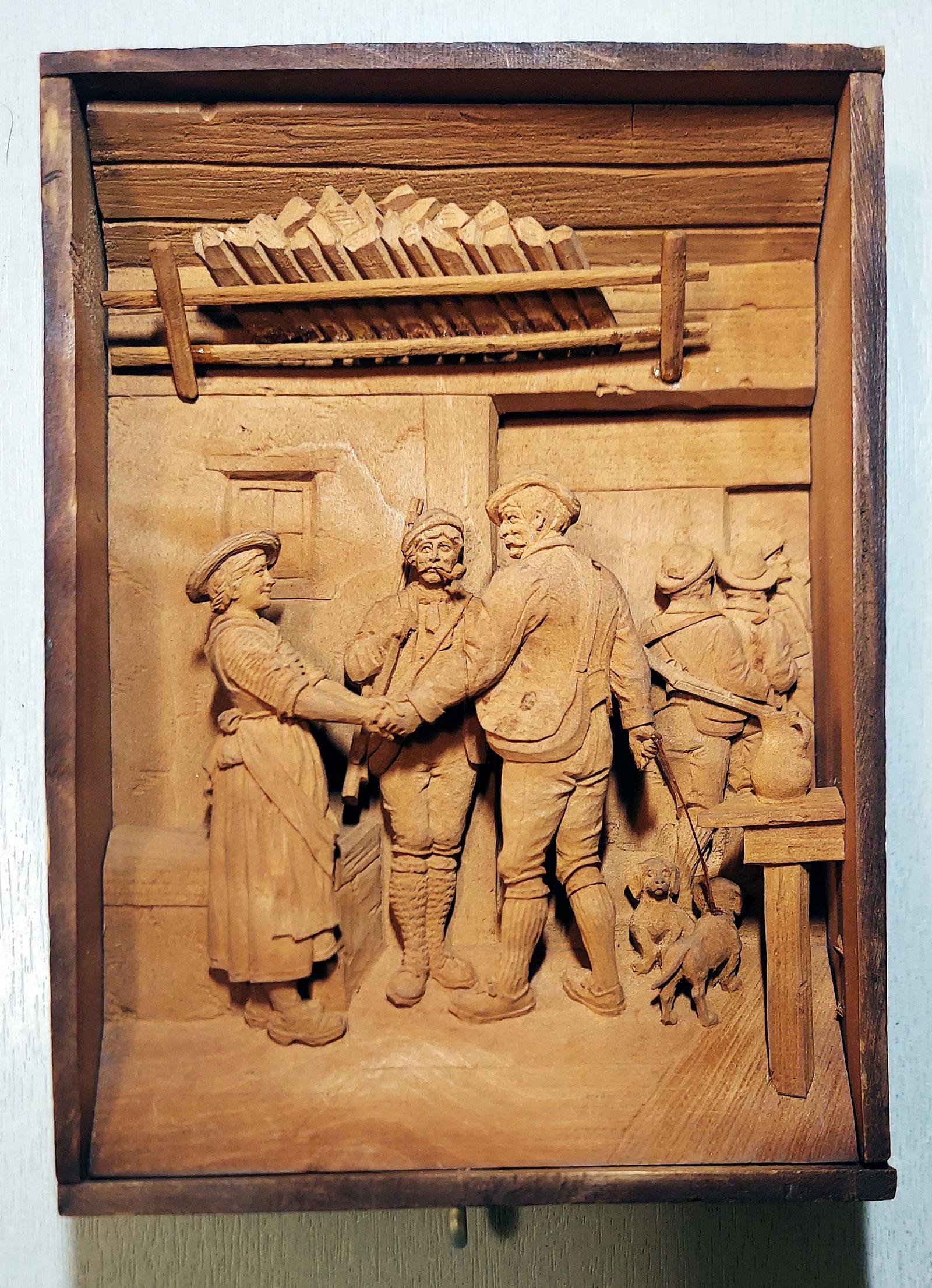 Ernst Steiner: The Hunters Farewell 1880s Wood Carving, Austria (1 of 4)