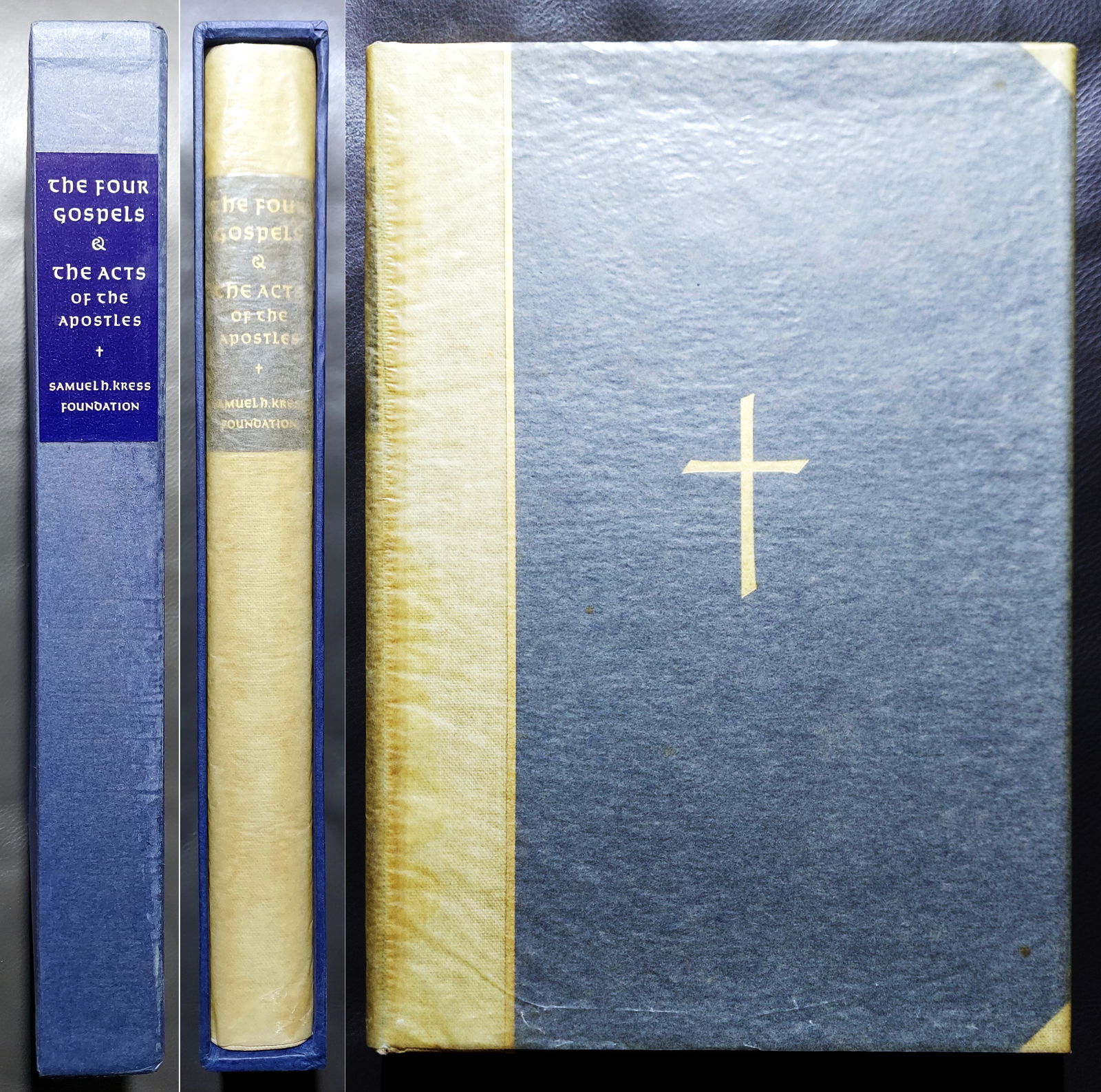 The Gospels of Saint Matthew, Saint Mark, Saint Luke & Saint John, With the Acts of the Apostles: The Gospels of Saint Matthew, Saint Mark, Saint Luke & Saint John, With the Acts of the Apostles. The Samuel H. Kress Foundation, New York, 1959. Hardcover with Blue and 3/4 beige boards with gilt sta