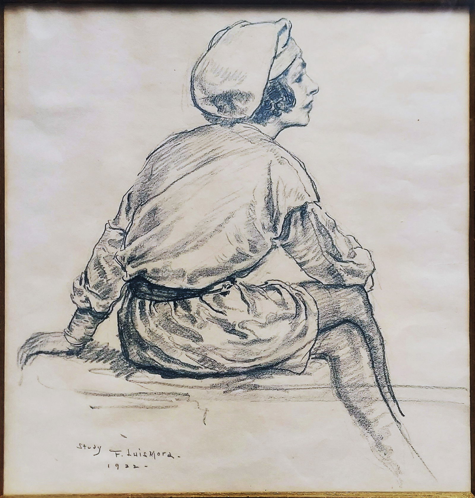 Francis Luis Mora: Sitting Female, 1922 Charcoal Study (1 of 5)