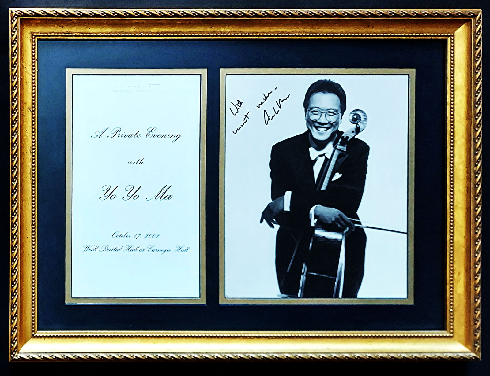 Yo-Yo Ma, Autographed Photograph, 2002 Carnegie Hall (1 of 5)