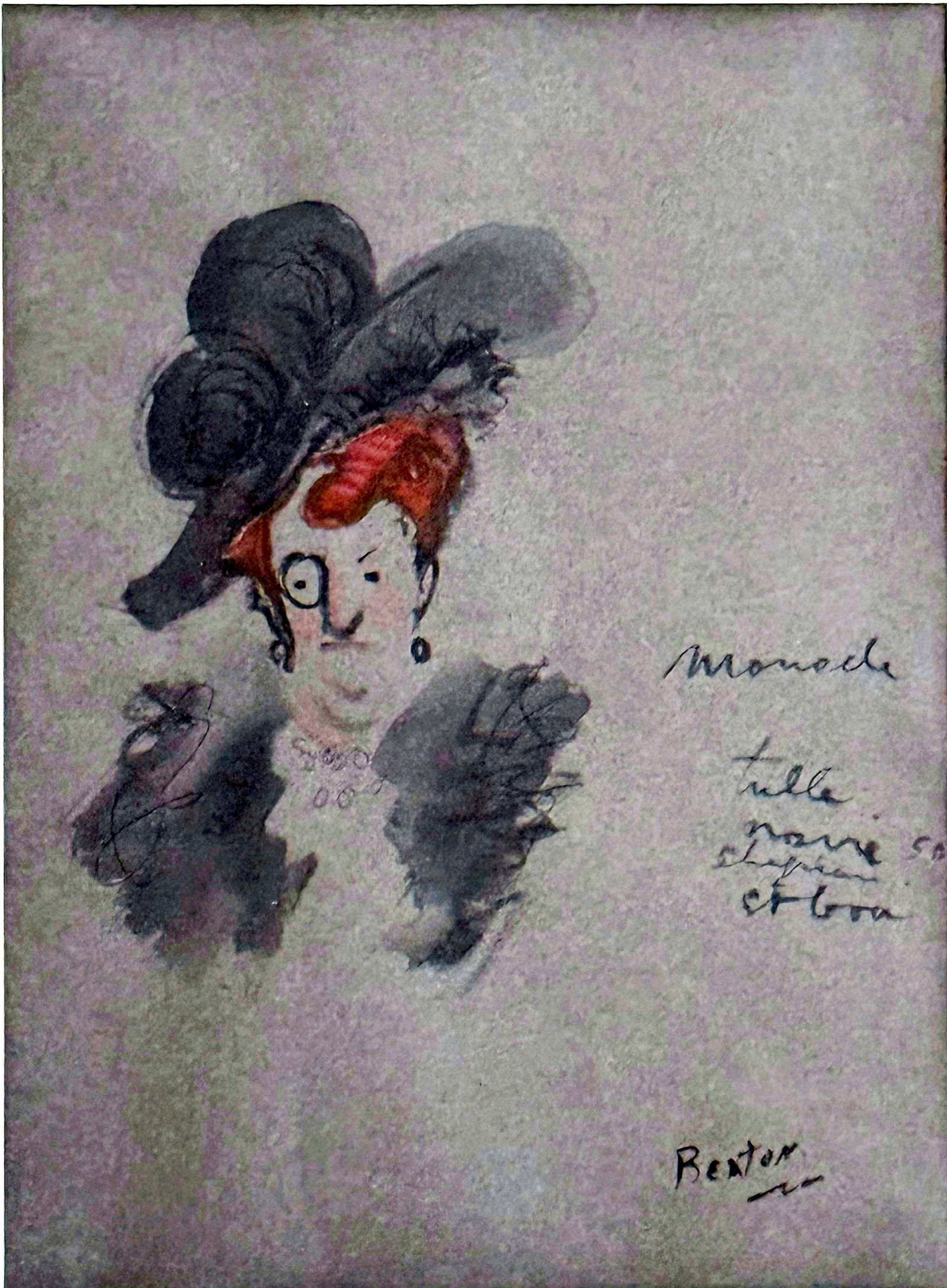 Cecil Beaton Ink & Watercolor Signed Inscribed Drawing: Monocle, 1950s: Cecil Beaton (British, 1904 - 1980): Watercolor and Ink Drawing of costume designs for My Fair Lady, c.1955. Signed to the lower right: Beaton. Dimensions: Sight 12 x 9, Frame 17 x 14 inches. Sir