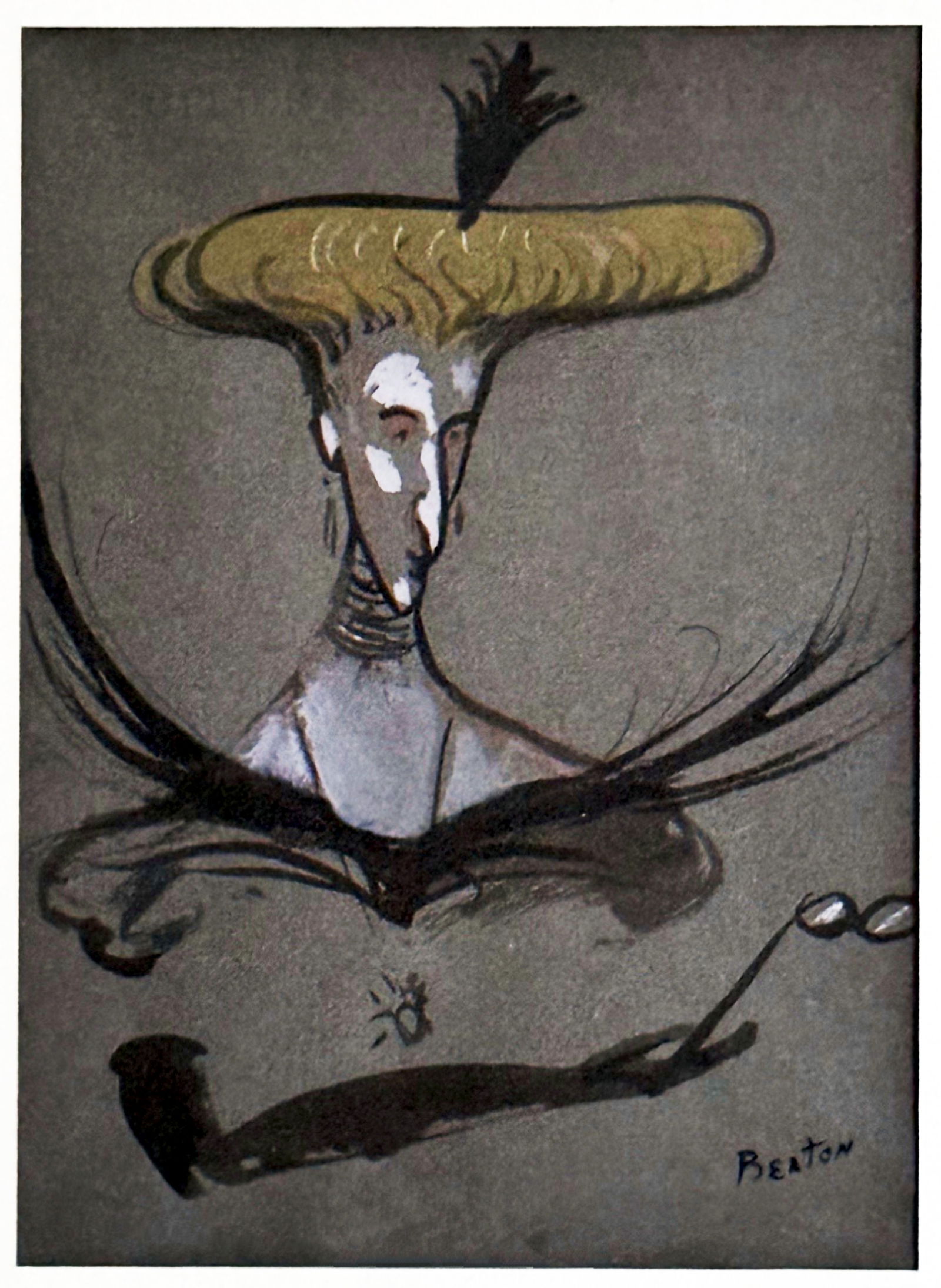 Cecil Beaton Ink & Watercolor Signed Inscribed Drawing, 1950s (1 of 5)