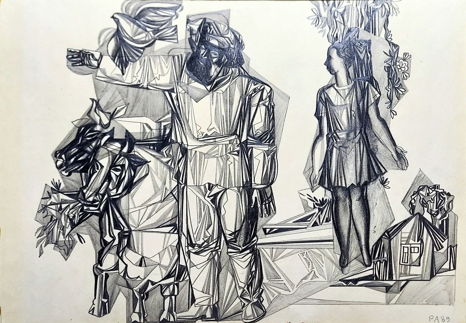 Anatoliy Repnikov: Shepherd, 1989 graphite pencil: Anatoliy Repnikov: Shepherd, 1989 graphite pencil. Signed to the lower right: PA89, Titled on verso, in Russian: (Shepherd) / Author Repnikov A.I. b.1954. Gallery stamp below. Dimensions: Repnikov Ana