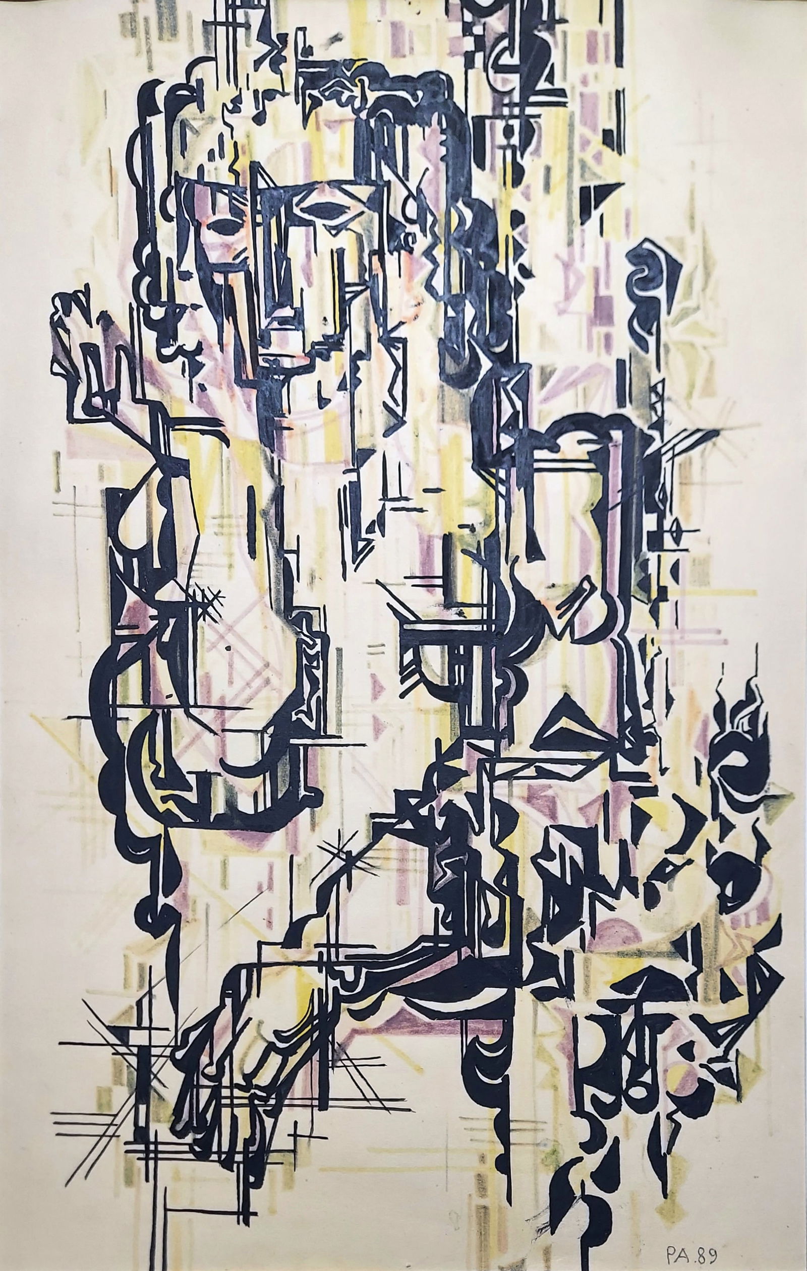 Anatoliy Repnikov: Mood #3, 1989 ink, color: Anatoliy Repnikov: Mood #3, 1989 ink, color. Signed to the lower right: PA89, Titled on verso, in Russian: Mood #3 / Author Repnikov A.I. b.1954. Gallery stamp below. Dimensions: Repnikov Anatoliy Iva