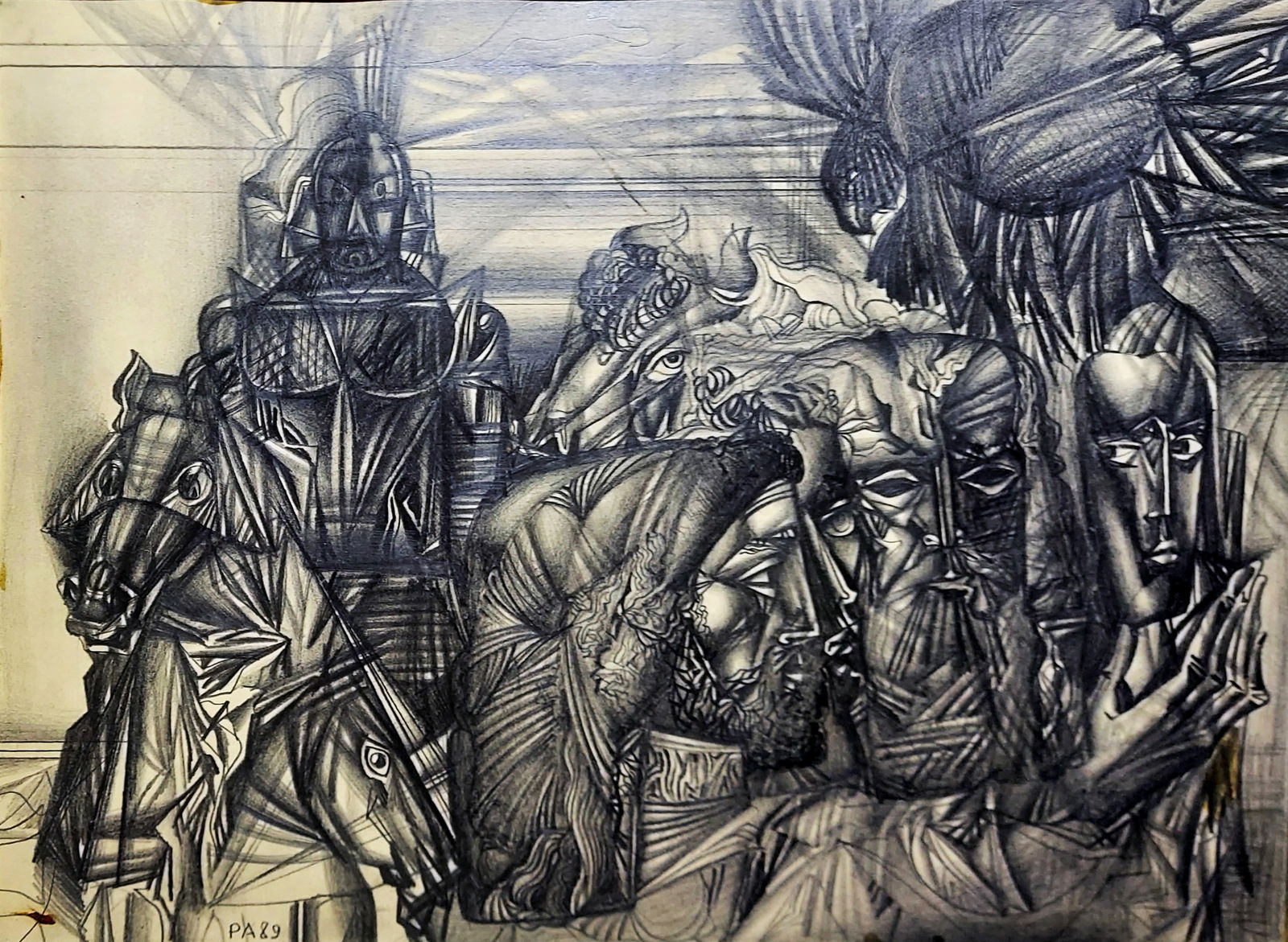 Anatoliy Repnikov: The Oath of Spartacus, 1989 graphite pencil: Anatoliy Repnikov: The Oath of Spartacus, 1989 graphite pencil. Signed to the lower left: PA89 Titled on verso, in Russian: (The Oath of Spartacus) / Author Repnikov A.I. b.1954. Gallery stamp below.