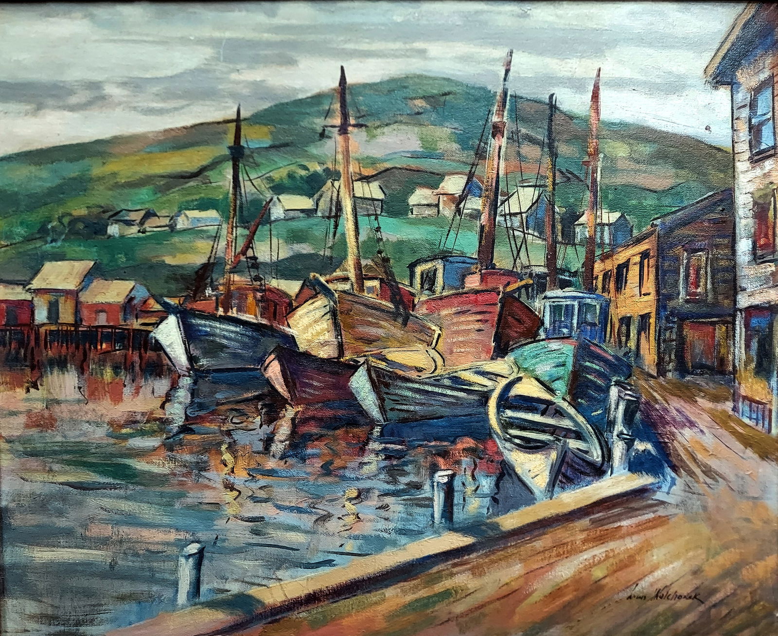 WPA Louis Wolchonok: Fishermen Boats Gloucester 1940s Oil/Canvas (1 of 5)