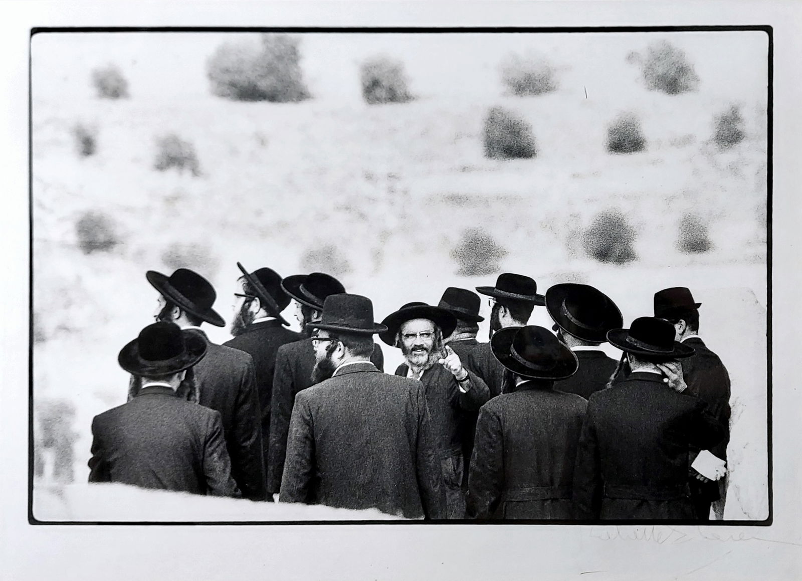 Kelemetz: Hasidim at Kotel, Gelatin Silver Photo: Kelemetz: Hasidim at Kotel, Gelatin Silver Photo Image 8 x 10, Frame 12 x 15 inches. Signed Kelemetz at the lower right.