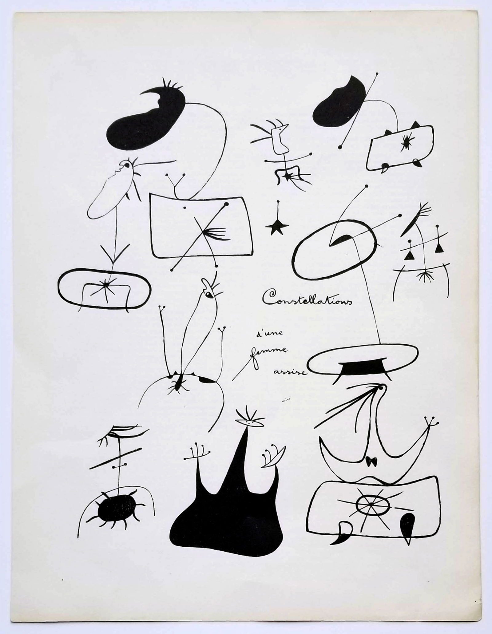 Joan Miro: Constellations d'Une Femme Assise 1939: Joan Miro Lithograph: Constellations D Une Femme Assise (after drawing) Signed by Miro in the plate Sheet 12.5 x 9.5”. XXe Siecle Revue No.5-6, 1939 Paris. Publisher: Gualtieri di San Lazzaro, E