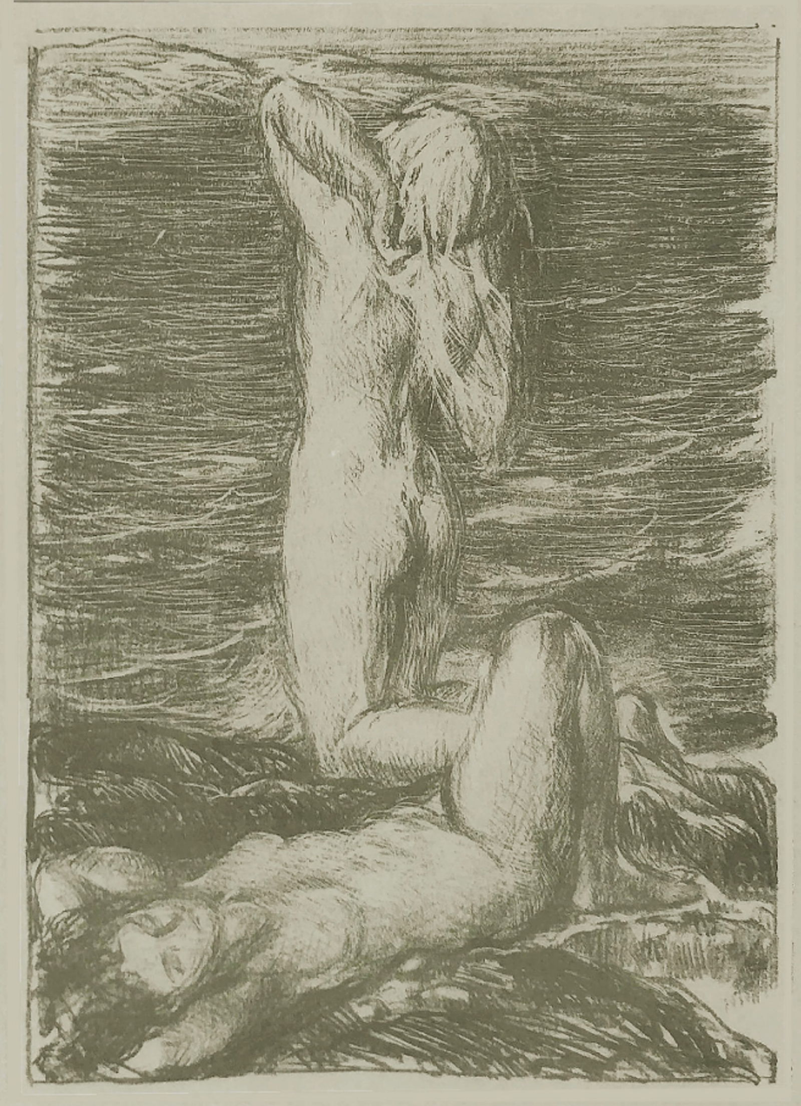 Charles Shannon: The Rising Tide 1909, A.A.A. Lithograph 1940s: Charles Haslewood Shannon R.A., (British, 1863 - 1937): La Mar'e Montante (the Rising Tide). Lithograph printed in olive, created in 1909. Signed in plate at lower right. 1940s edition of 250 by A