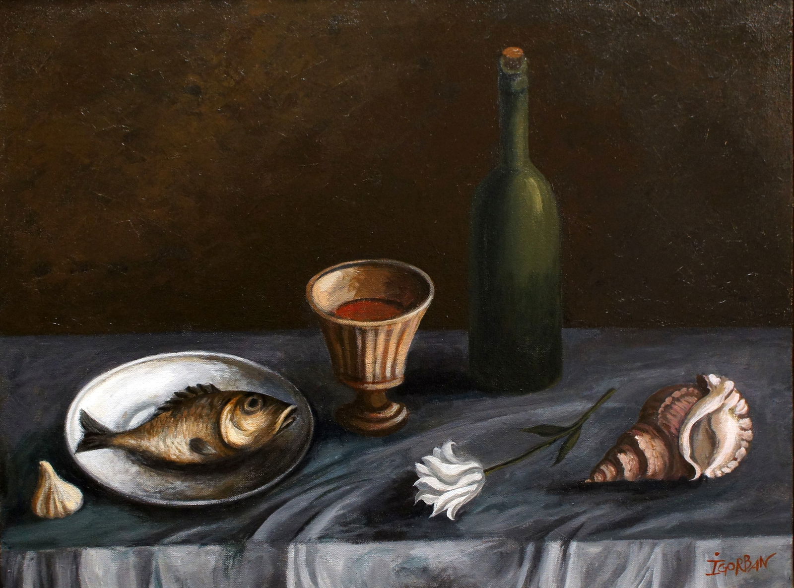 Still Life with Fish and Shell, Oil on Canvas, 2012, Igor Gorban (American, b.1957) (1 of 1)