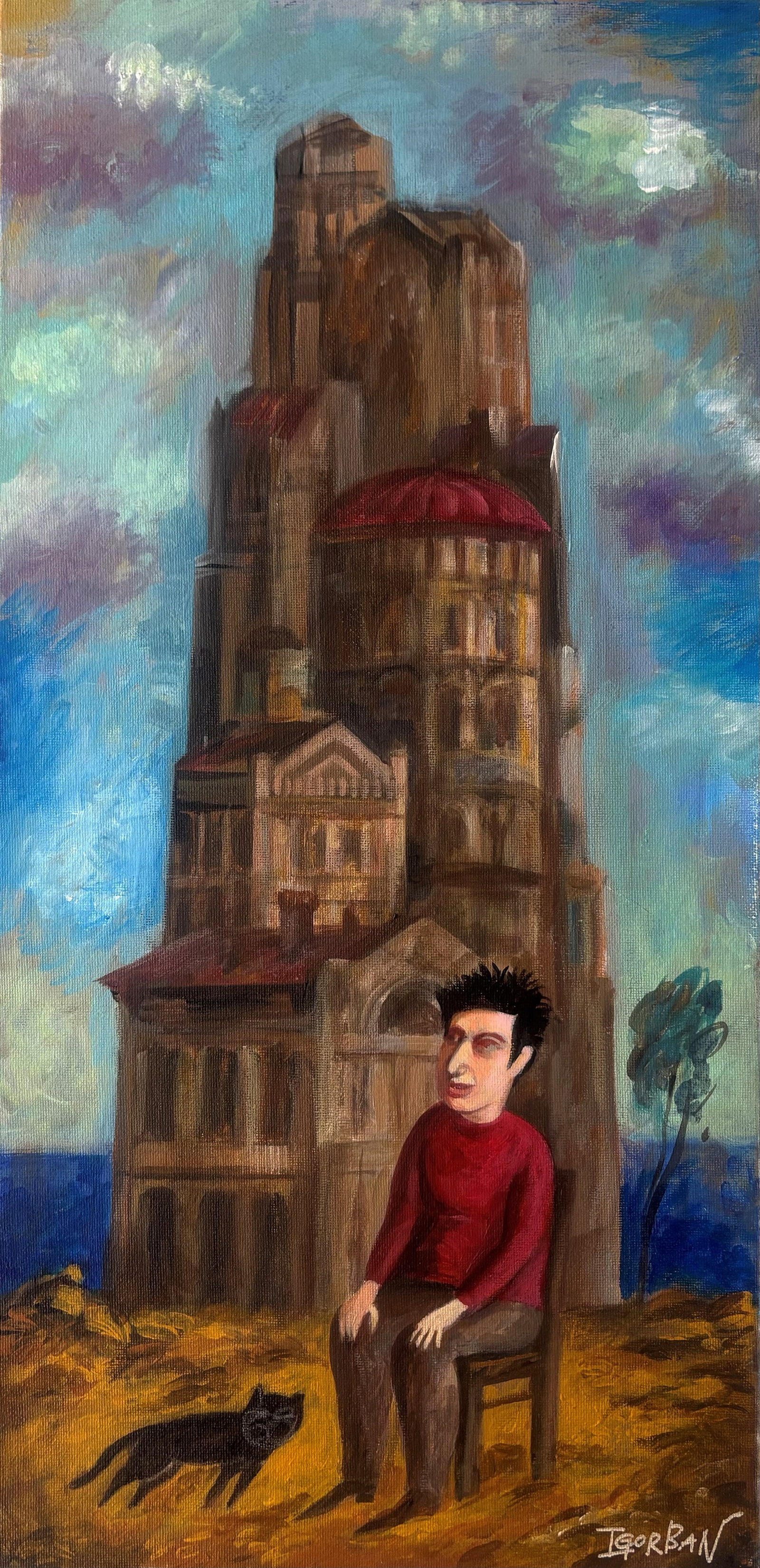 Sitting by the Tower, 2025, Oil on Canvas, Igor Gorban (American, b.1957) (1 of 1)