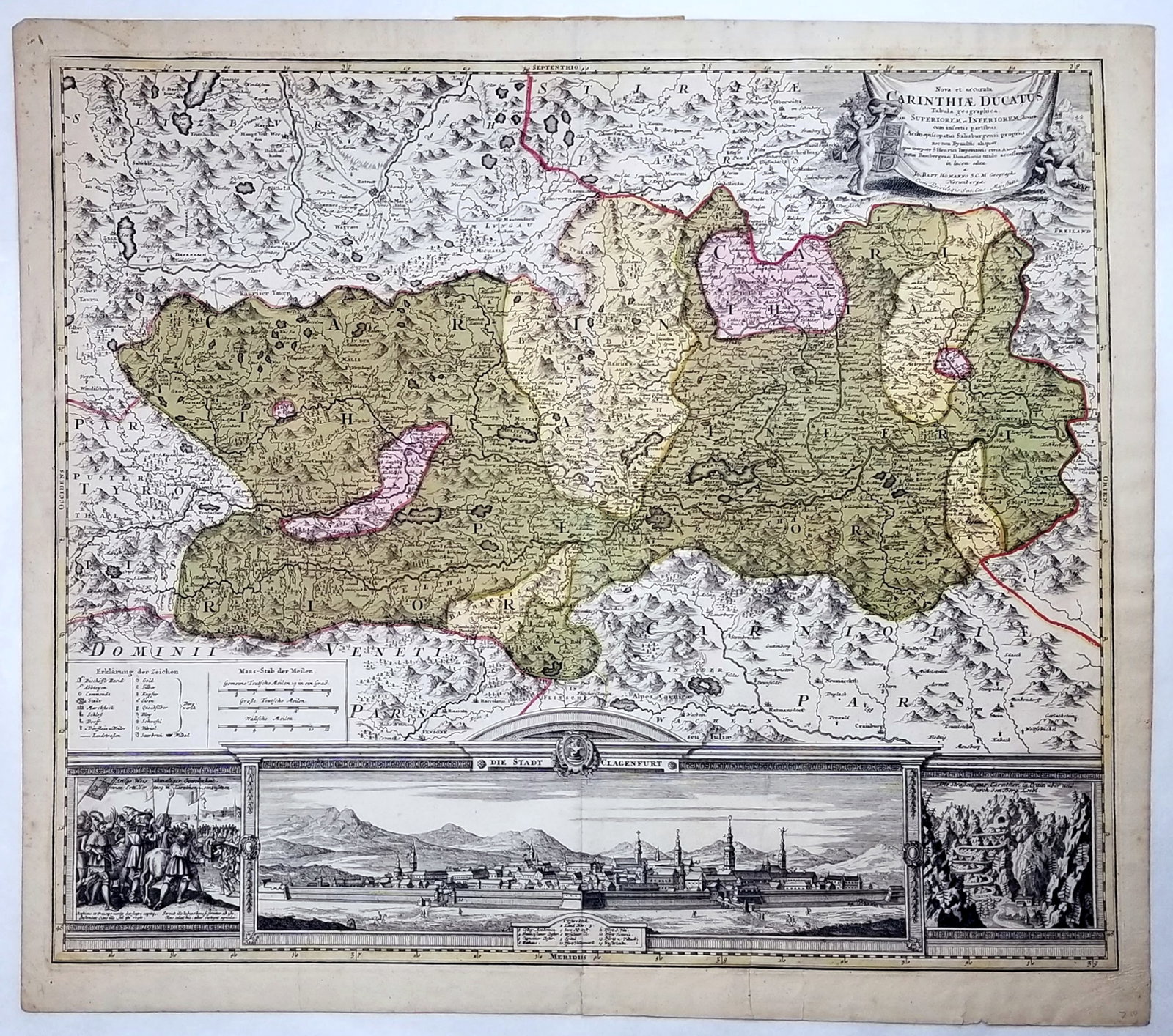 Johann Baptist Homann: 1720 Carinthiae Ducatus Tabula: New and Precise Candia Duchy Map of the Upper and Lower divisions and added parts of the Archbishopric of Salzburg proper and even several Dynasties, at the Emperor St. Henry A.D. 1007 bishop of Bambe