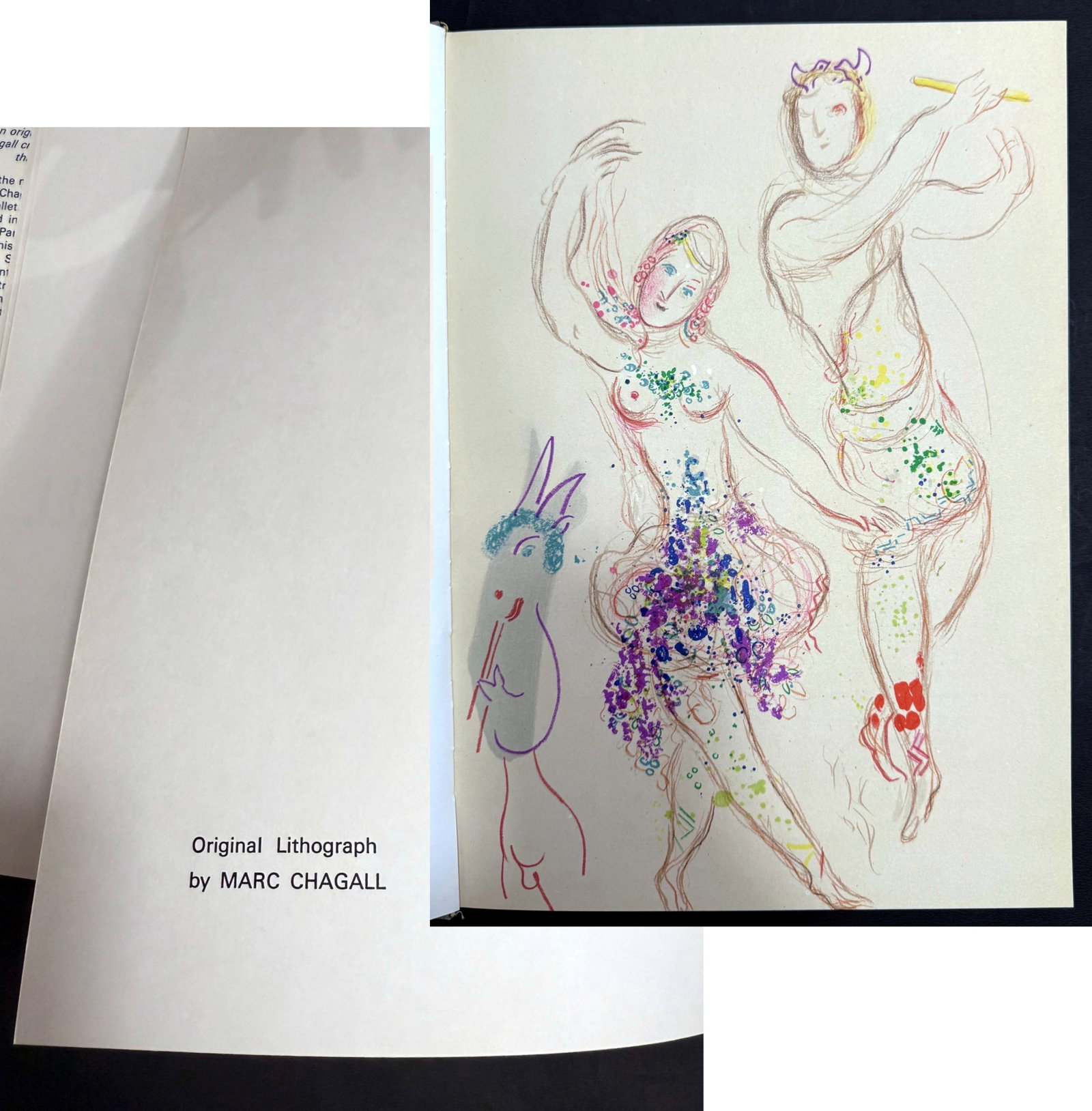 Marc Chagall: The Ballet (Mourlot 581), Original Lithograph 1969: Marc Chagall: The Ballet - Drawings and Watercolors for the Ballet, 1969 art book with an original lithograph (catalogue raisonne 581) created by Chagall specifically for this edition, and 68 color pl
