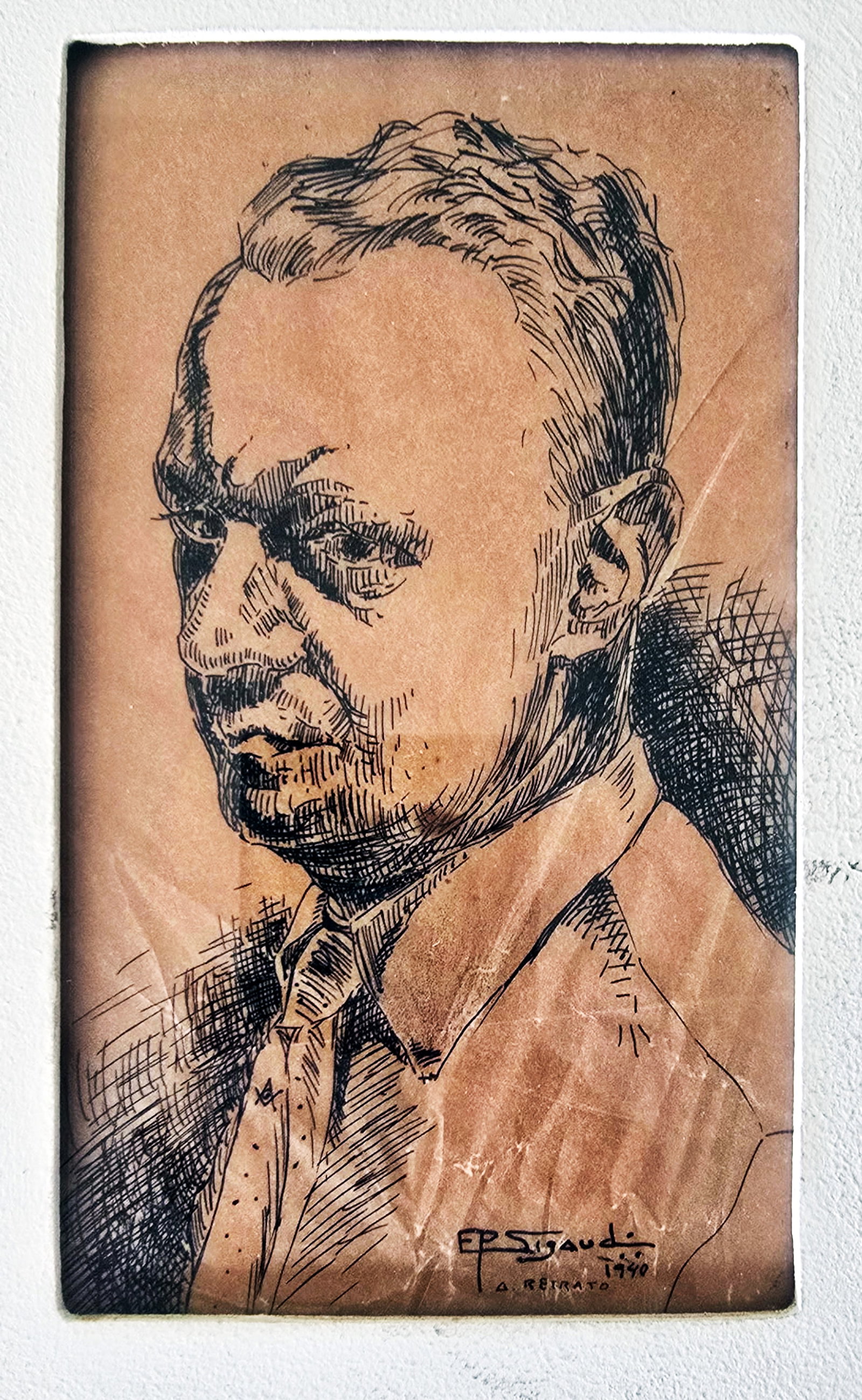 Eugenio de Proença Sigaud: Self Portrait 1940 Ink pen (1 of 4)