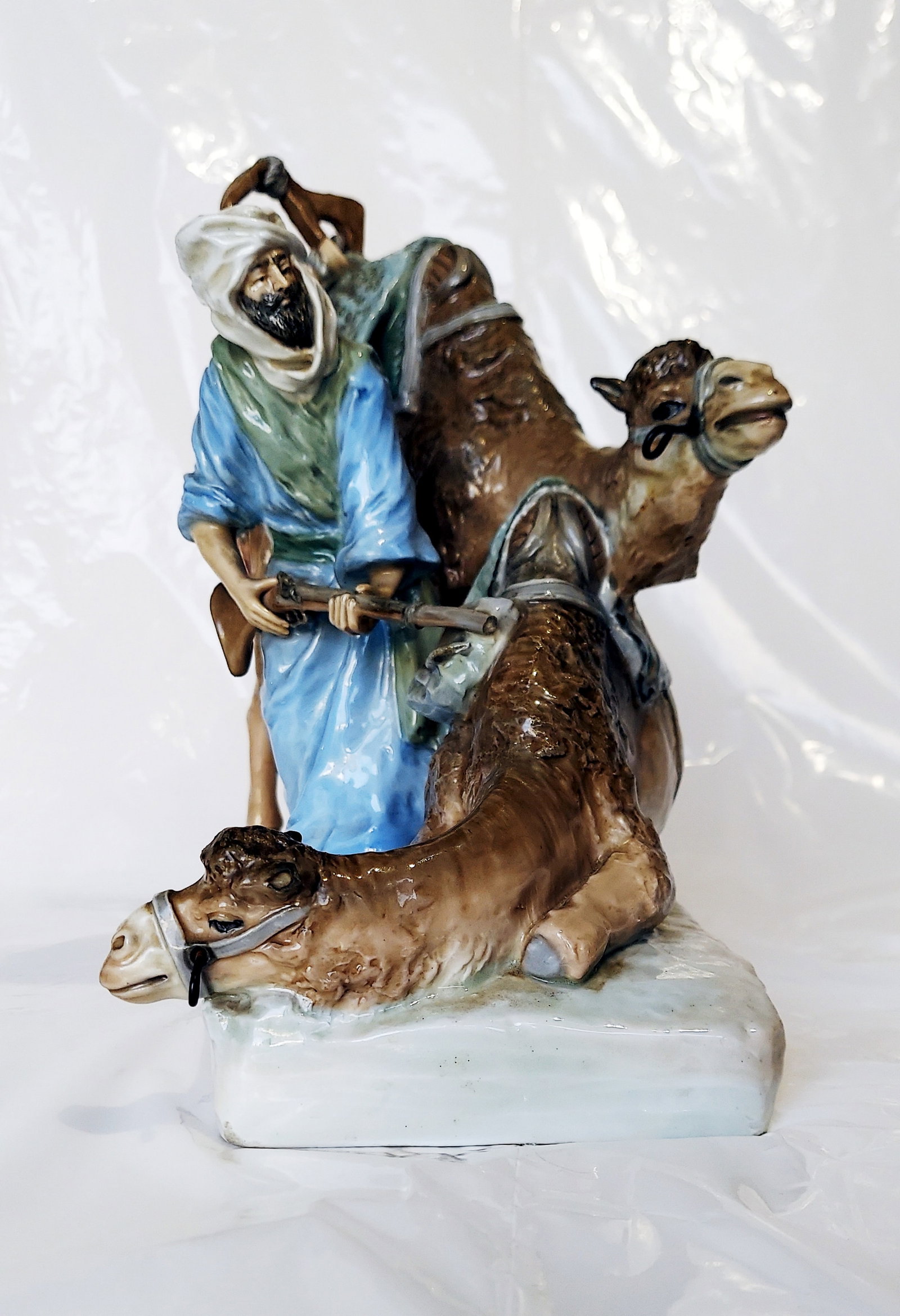 Amphora Porcelain Sculpture: Arab Beside a Pair of Camels 1920s (1 of 10)