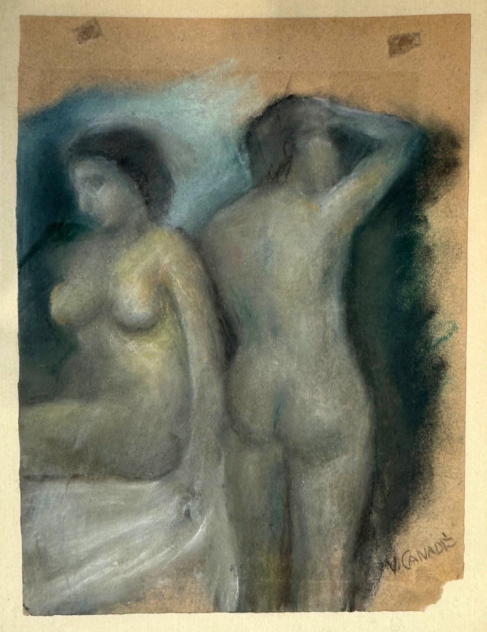 Vincent Canadé (Italian-American, 1879–1961): Nudes, Pastel: Vincent Canadé (Italian-American, 1879–1961): Nudes Pastel on Paper, signed V. Canadé at lower right. Dimensions: Sheet 11.25 x 8.25, frame 18.5x 15.5 inches. Born in San Giorgio Alban
