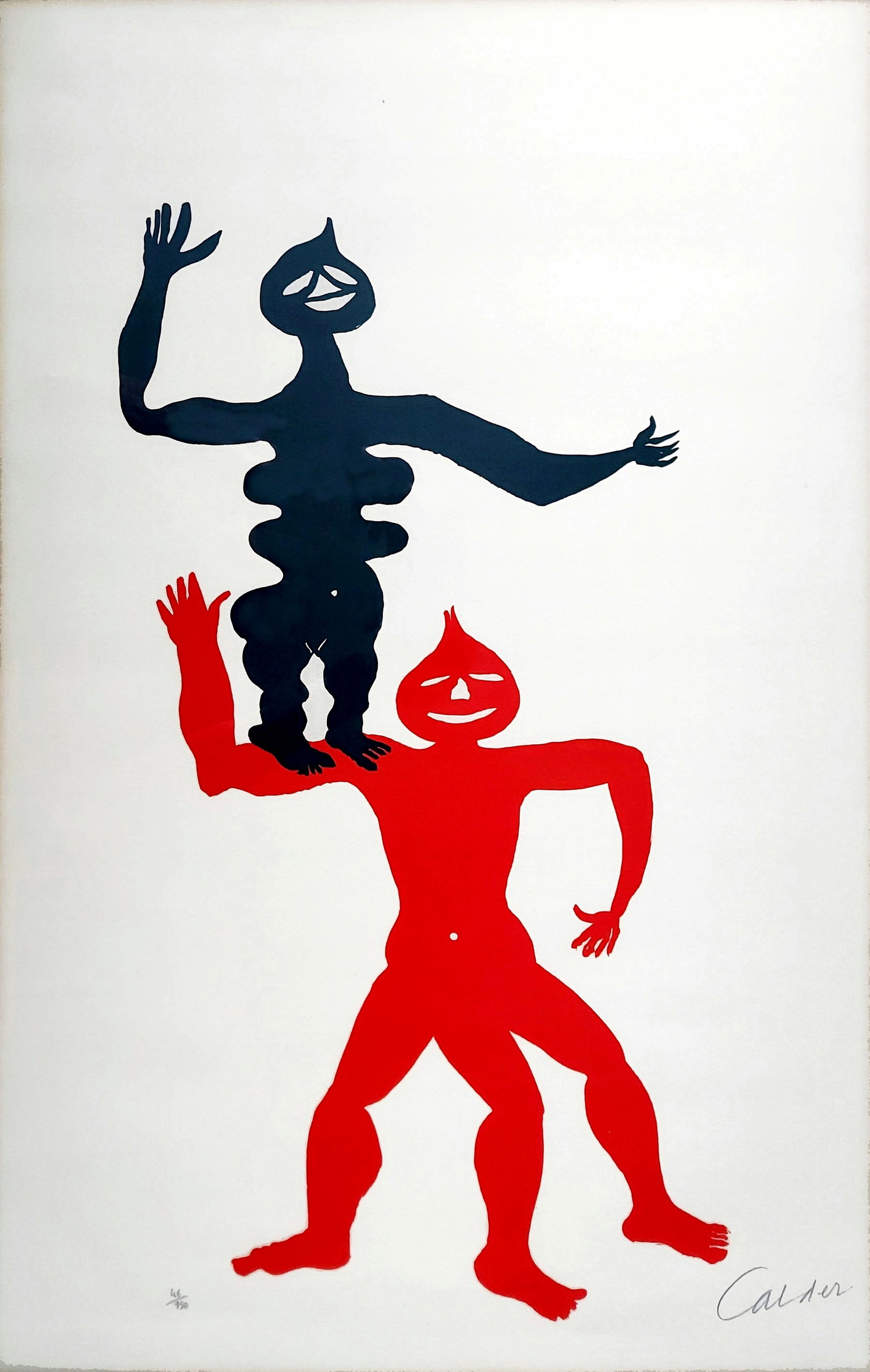 Alexander Calder: Deux acrobates, 1960 Lithograph: Alexander Calder (1898-1976): Deux Acrobates. Lithograph in black and red, on wove paper, signed, numbered 46/150 in pencil, excellent impression. Signed: Calder, numbered: 46/150 in pencil at lower m