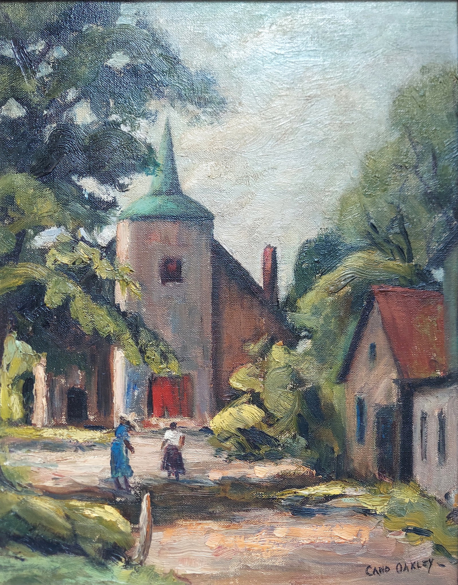 Cano Oakley (American, 1897-1990): Village Square, Oil on Board (1 of 3)