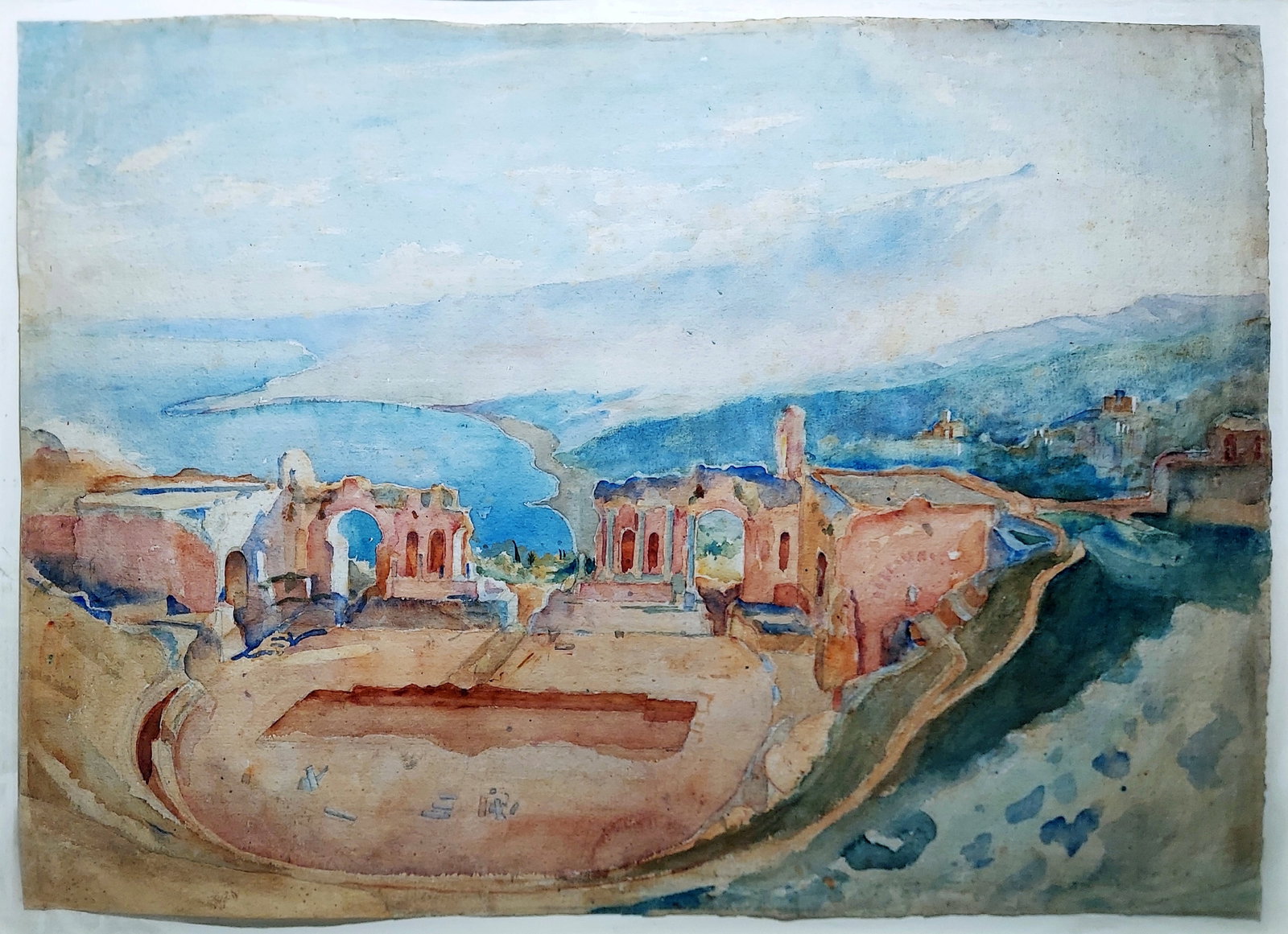 Robert Hale: Ancient Greek Theater in Taormina c.1910 Watercolor (1 of 5)