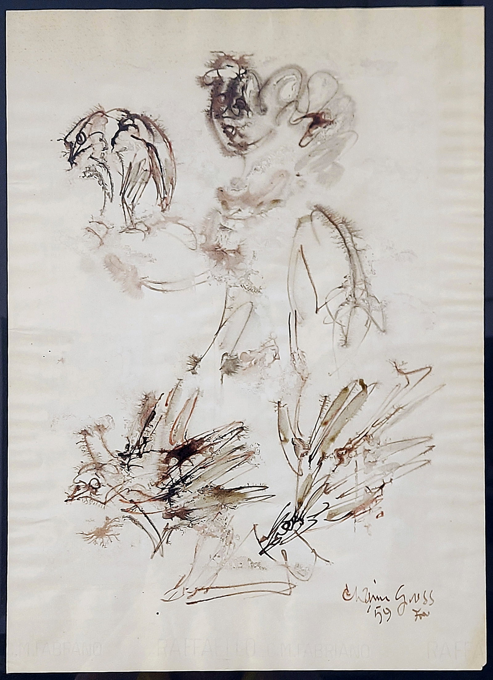 Chaim Gross: Girl and Birds, 1959 Ink on Paper (1 of 4)