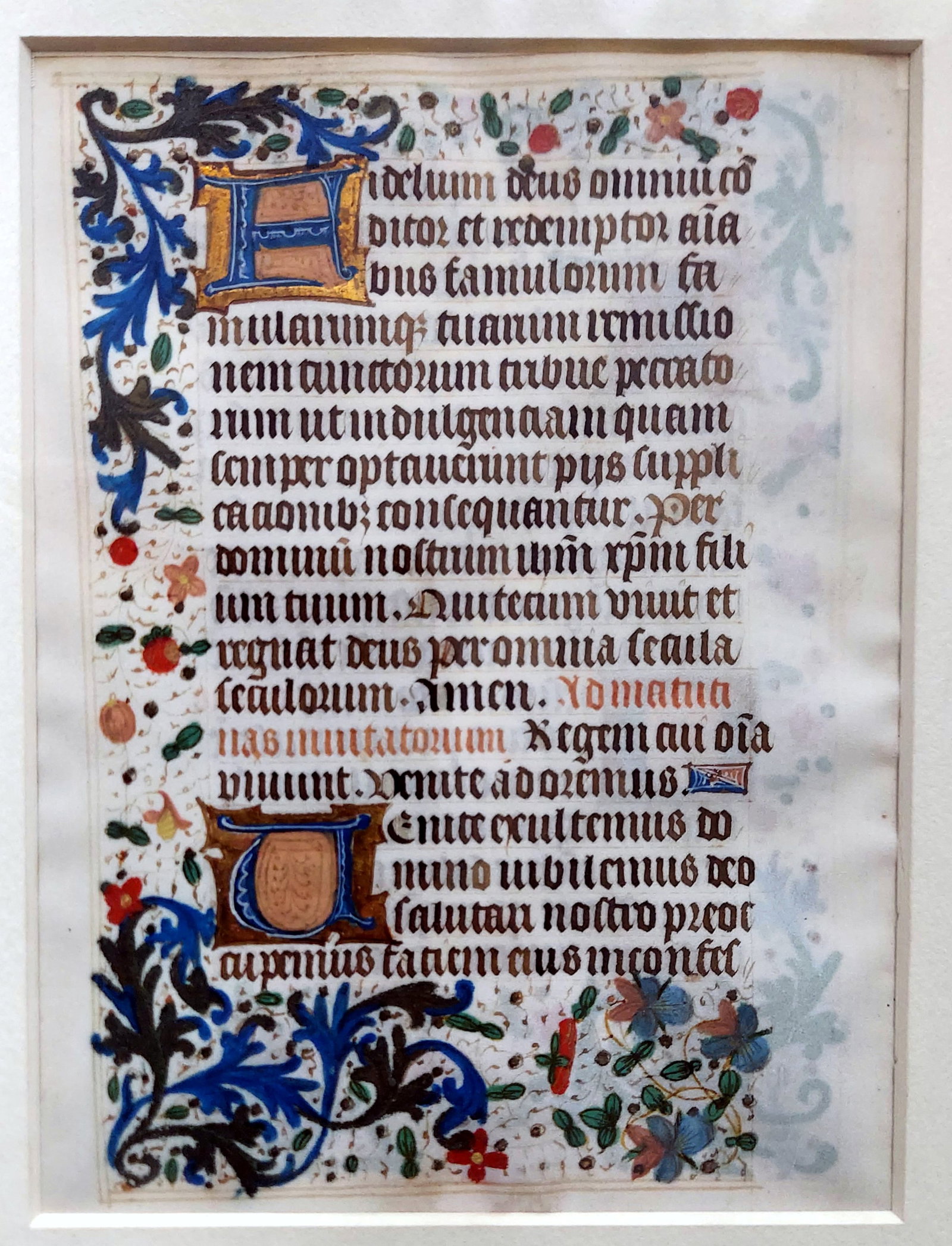 Illuminated Manuscript Leaf, a Book of Hours Mid-15th-Century (1 of 4)