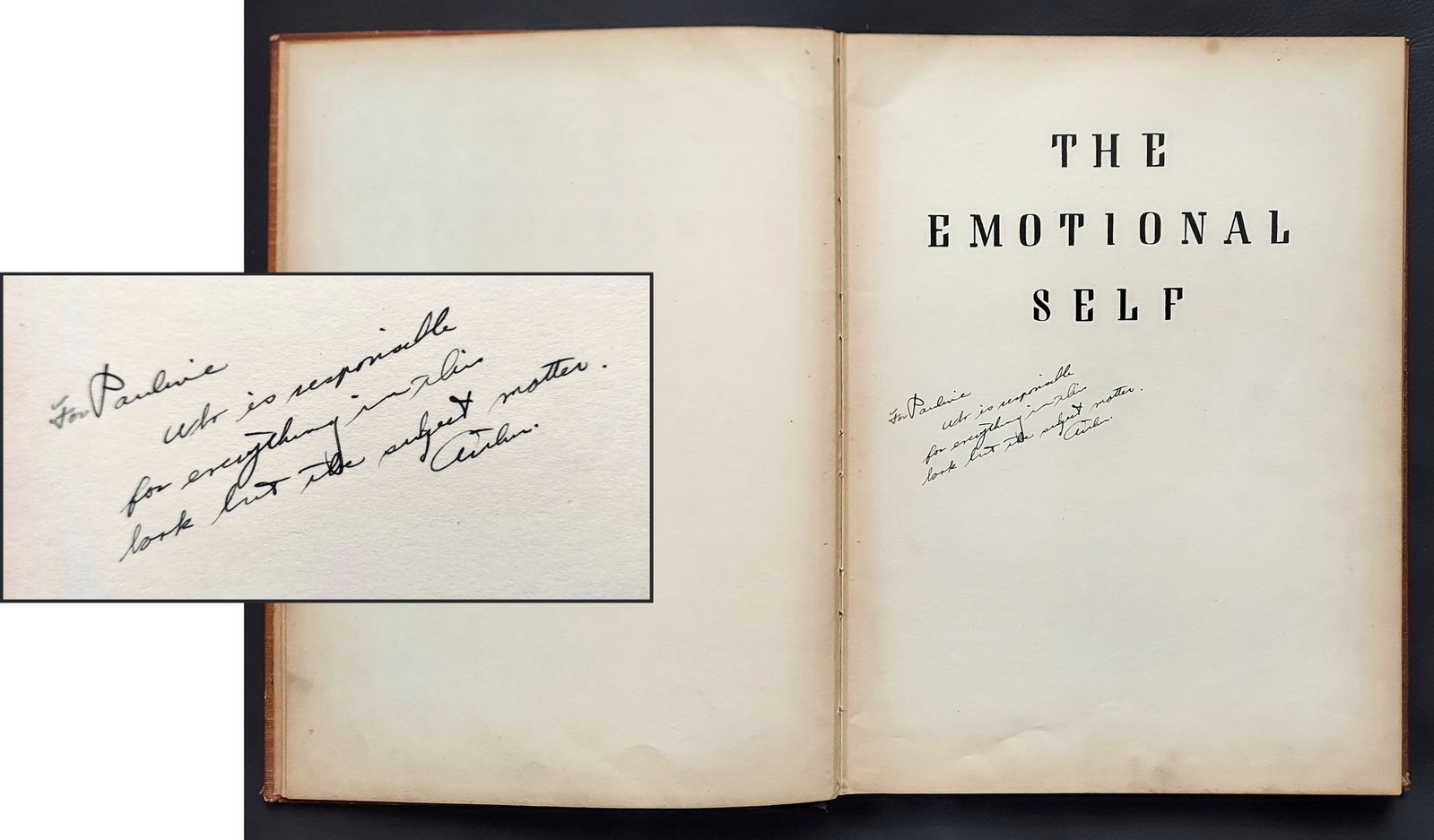 Arthur Zaidenberg, Inscribed First Edition: The Emotional Self 1934 (1 of 13)