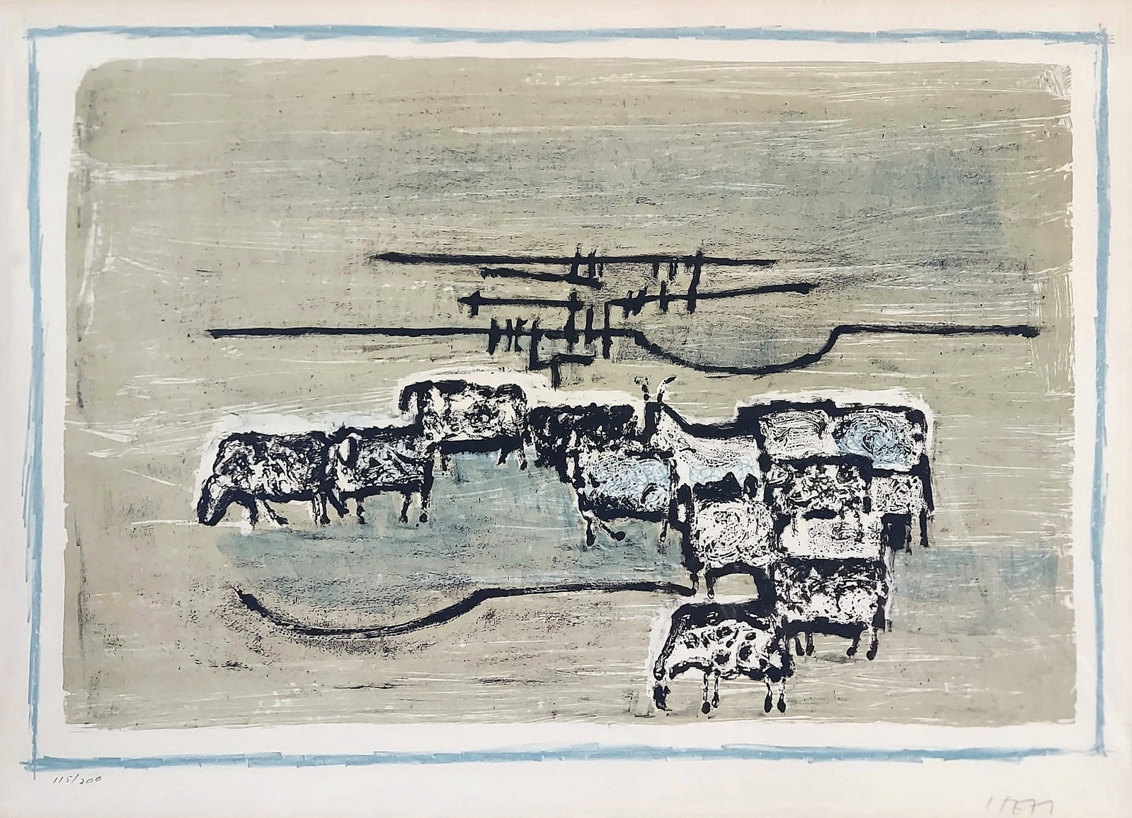 Georges Item (Swiss, 1927–1990): Moutons, 1958 Lithograph: Moutons (Sheep) Lithograph by Georges Item (Swiss, 1927–1990), painter and printmaker born in Biel, Switzerland. Lived and worked in Saint-Remy-de-Provence, France. 1958 Lithograph on wove paper