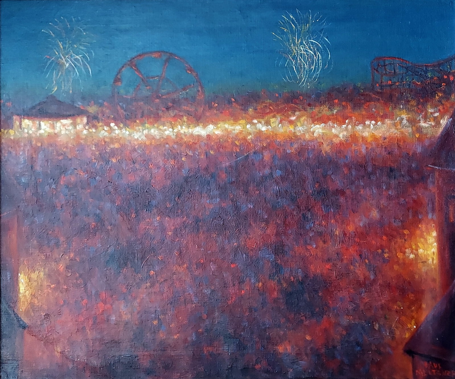 Paul Meltsner: Rhinebeck Fair, 1940s Oil on Canvas: Paul Meltsner: Rhinebeck Fair, Oil on Canvas c.1940. Dimensions: Canvas 24x20, Frame 30x24 inches. Paul Raphael Meltsner (1905–1966) was an American artist who was widely recognized for his Work