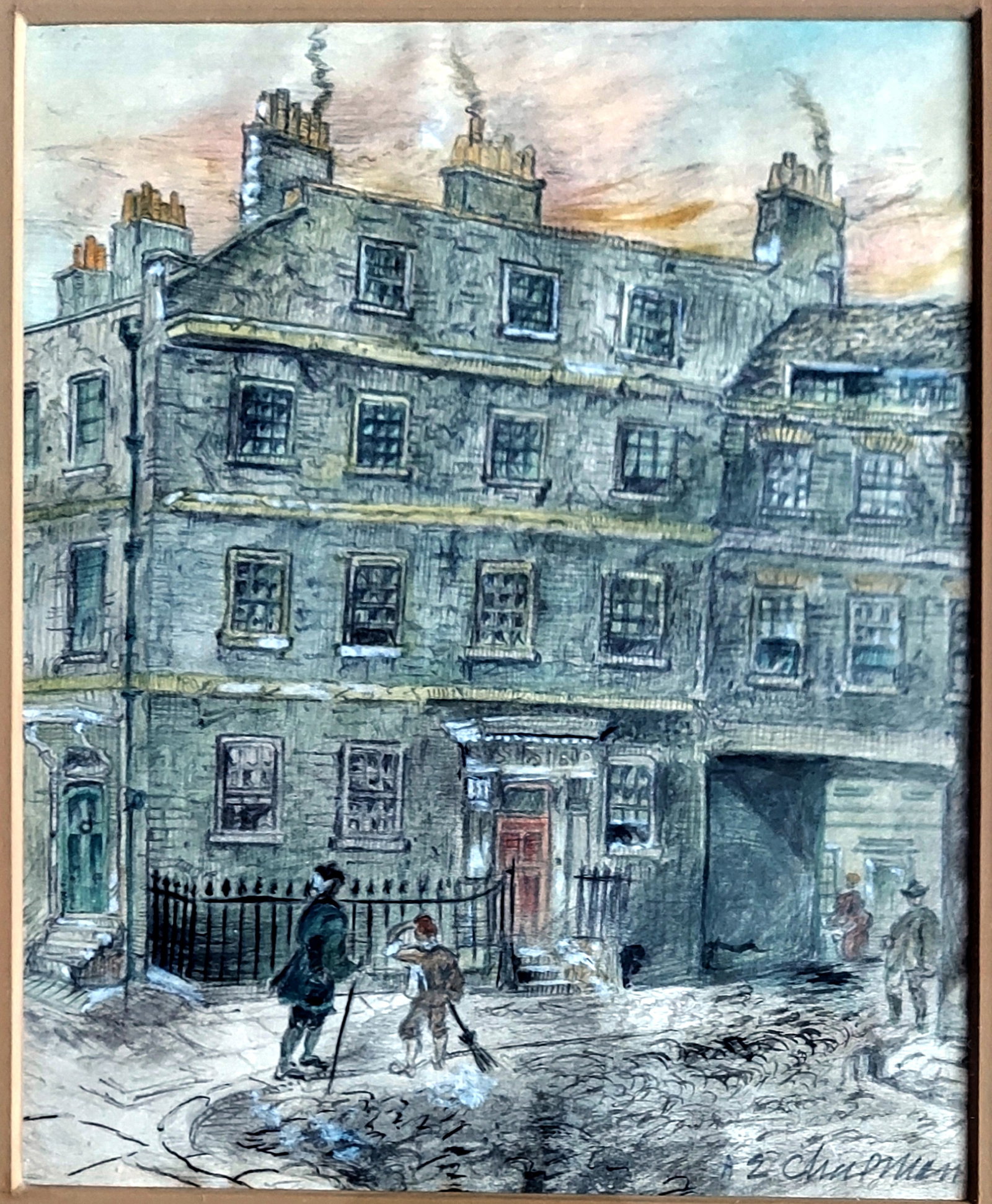 A. E. Chapman: Gough Square, Fleet Street, 1930s Pastel: Dr Johnson House, Gough Square, Fleet Street by Ernest Arthur Chapman (British, 1847 – 1933) Pastel and Gouache after Victorian 1878 engraving: Gough Square, London. Dimensions, approx..: 10 x