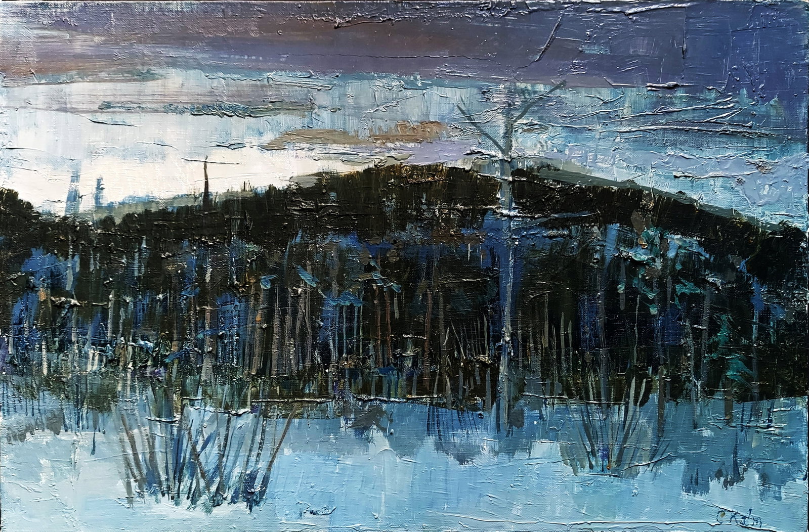 Chet Kalm (American, 1925-2017): Winter, 1970s Oil on Canvas: Chet Kalm (American, 1925-2017): Winter landscape. Oil on canvas, Signed lower right: C.Kalm Canvas 14.25 x 18 in. Frame: 19.25 x 23 in. Chet Kalm, born in Boston, Mass. was an illustrator, sculptor a