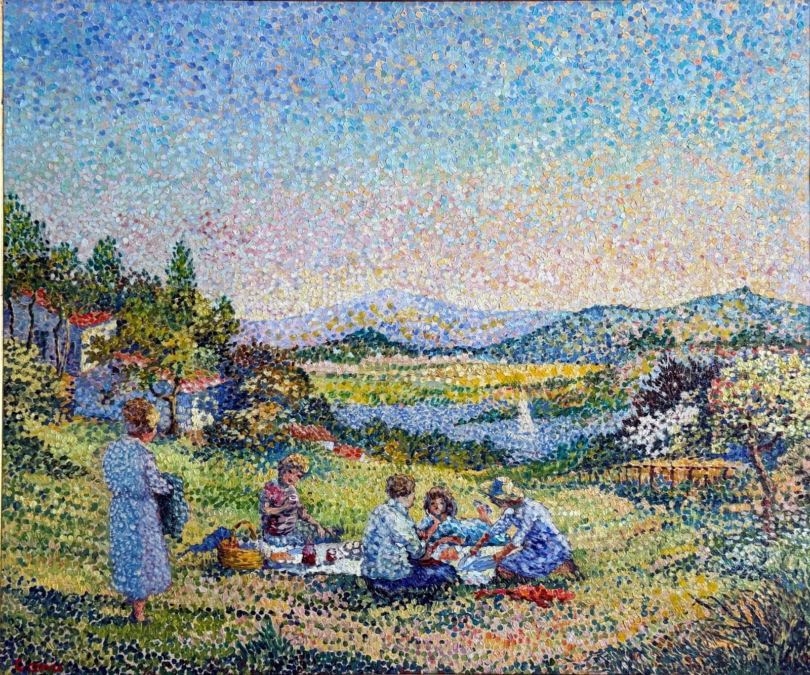 Yvonne Canu: Le Pique-Nique, Val Grimaud 1950s Oil on Canvas (1 of 6)