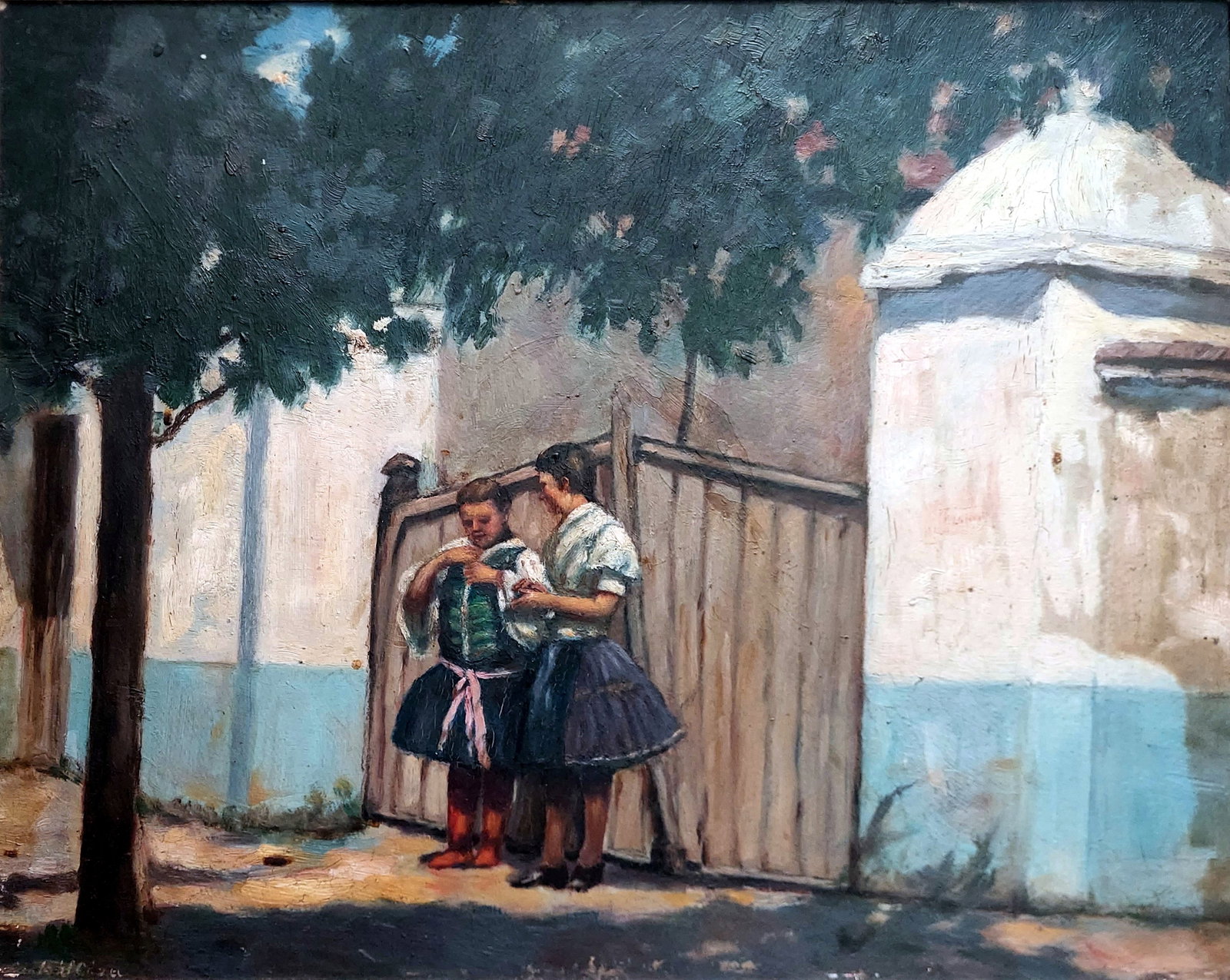 Géza Szakál: Hungarian Girls, Oil on Canvas, c.1920s: Géza Szakál (Hungarian, 1883-1959): Hungarian Girls. Oil on Canvas, c.1920s. Signed at the lower left. 19 x 15, Frame 23 x 19 inches. Géza Szakál was a Hungarian painter, graphic a