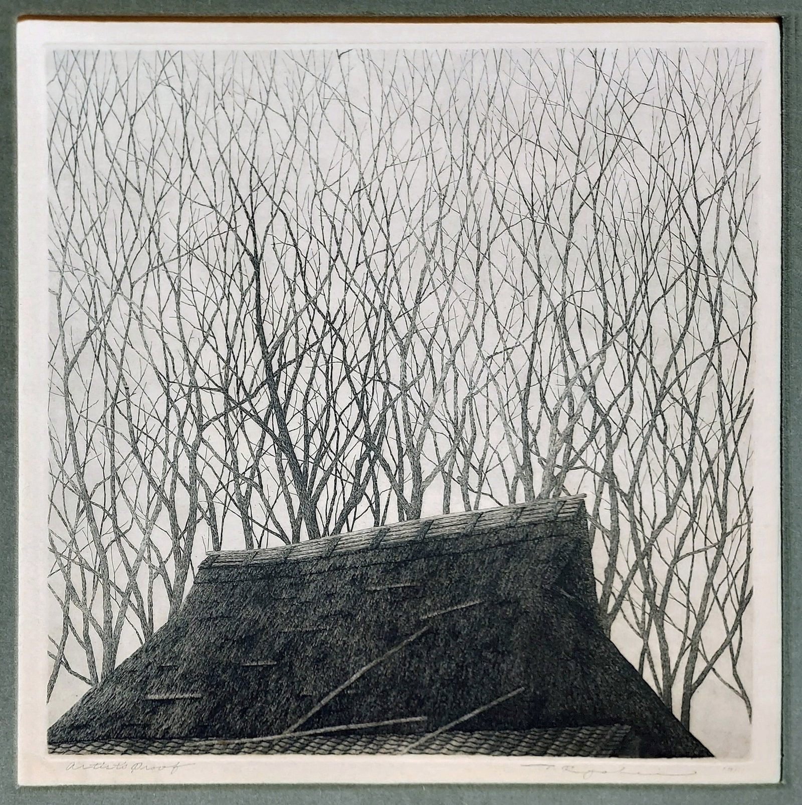Ryohei Tanaka: ???, Spring is Near 1971 Artist’s Proof Etching: Ryohei Tanaka (Japanese, 1933-2019): Ohara, Spring is Near. Artist’s proof etching on cream handmade paper. Signed, dated by artist to lower margin: T. Ryohei 71. Inscribed in pencil to lower ma