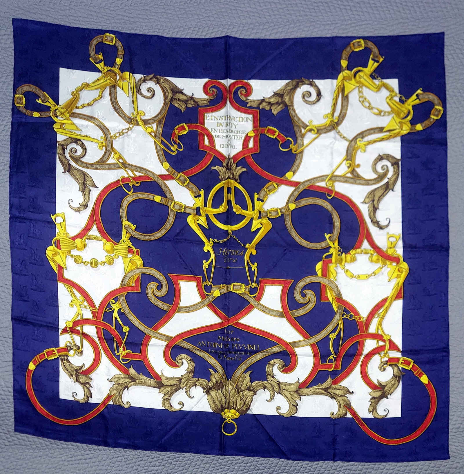 Hermes Silk Jacquard L'Instruction du Roy Navy Scarf, Henri d'Origny 1993 (1 of 7)