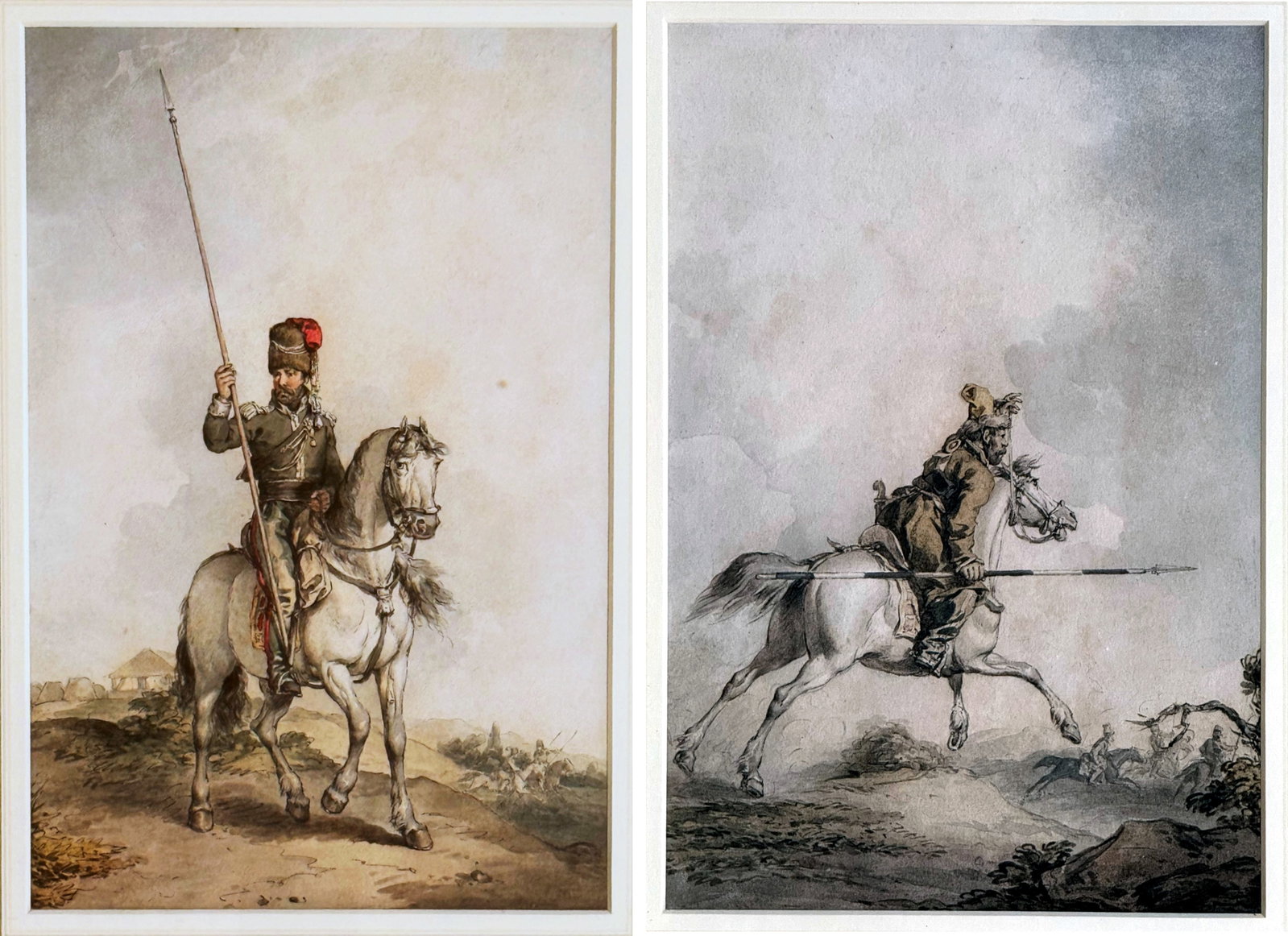 John Augustus Atkinson (British, 1775 - 1833): A Cossack of the Ural Mountains/A Cossack of the Don: John Augustus Atkinson (British, 1775 - 1833): A Cossack of the Ural Mountains/A Cossack of the Don Pen, Ink and Watercolor (2). Size, each: 11.4 x 8 in Two original drawings/watercolors by English ar